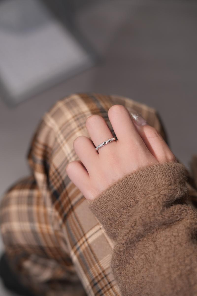 【#377】3mm Antique Twisted Stacking Band Full Synthetic Moissanite Rings in 925 Sterling Silver