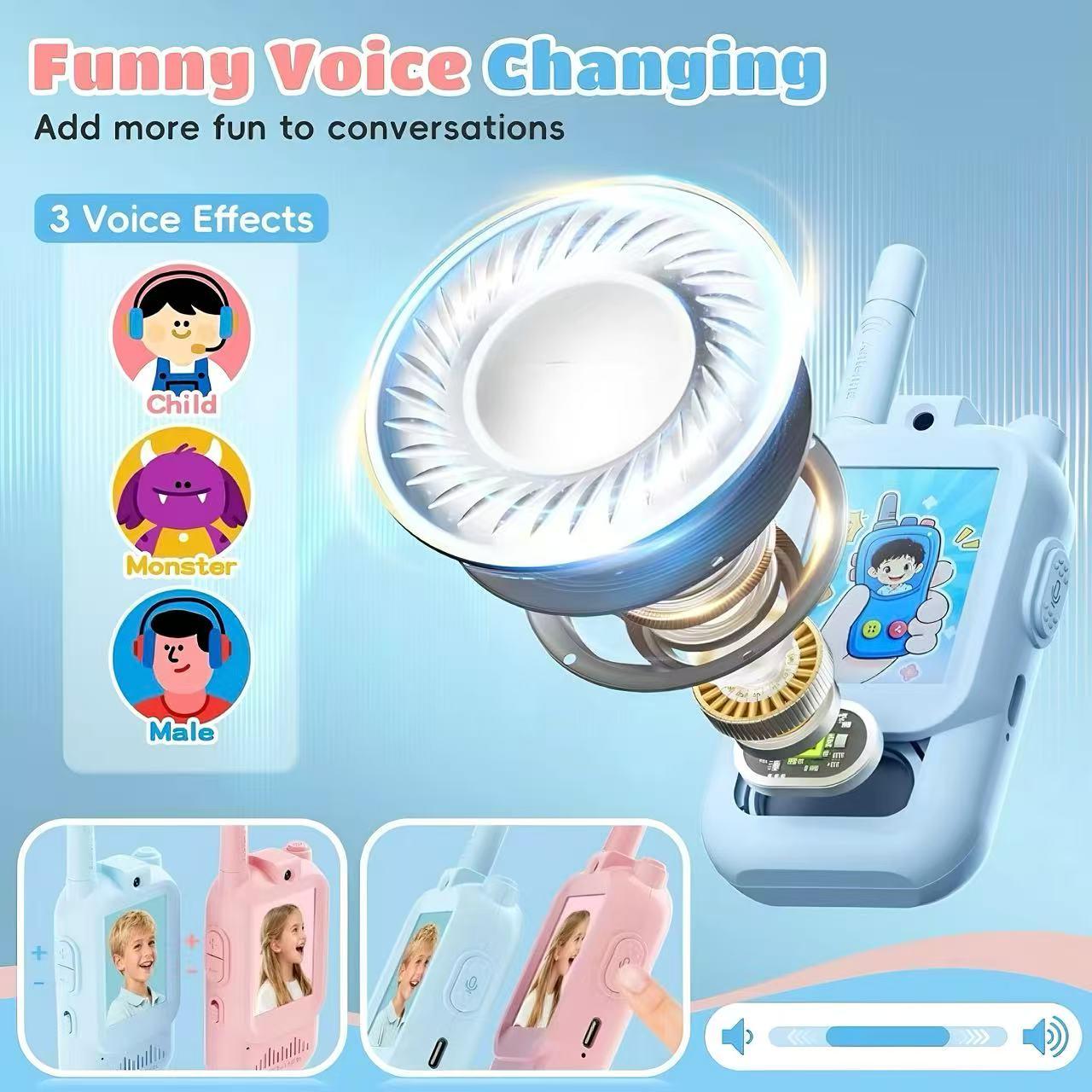 Children's walkie talkie with video, a pair of walkie talkies, rechargeable children's toy with high-definition camera and voice changer, suitable for outdoor, camping, student, gaming and indoor entertainment, Children's Day gift, Christmas gift