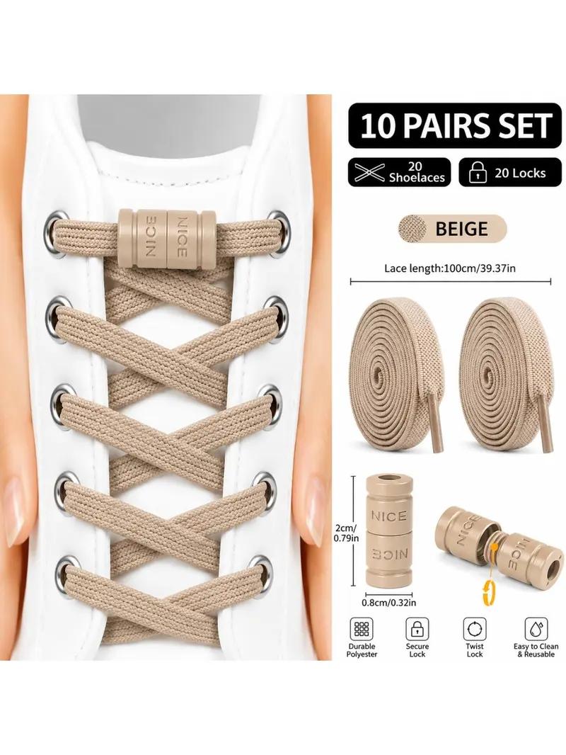 10 Pairs Adjustable Laces with Locks, Elastic Stretch Shoelaces for Kids and Adults, Quick Install Sports Shoes Laces, Shoe Strings for Sneakers