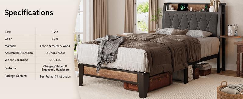 【Valentine's Day gift】ONBRILL Queen Bed Frame with Side Storage Shelves, Comfy Storage Headboard with Charging Station, Platform Bed Frame, Metal Heavy Duty, No Box Spring Needed, Easy Assembly, Bedroom Furniture 【Valentine's Day gift】ONBRILL Queen Bed Frame with Side Storage Shelves, Comfy Storage Headboard with Charging Station, Platform Bed Frame, Metal Heavy Duty, No Box Spring Needed, Easy Assembly, Bedroom Furniture