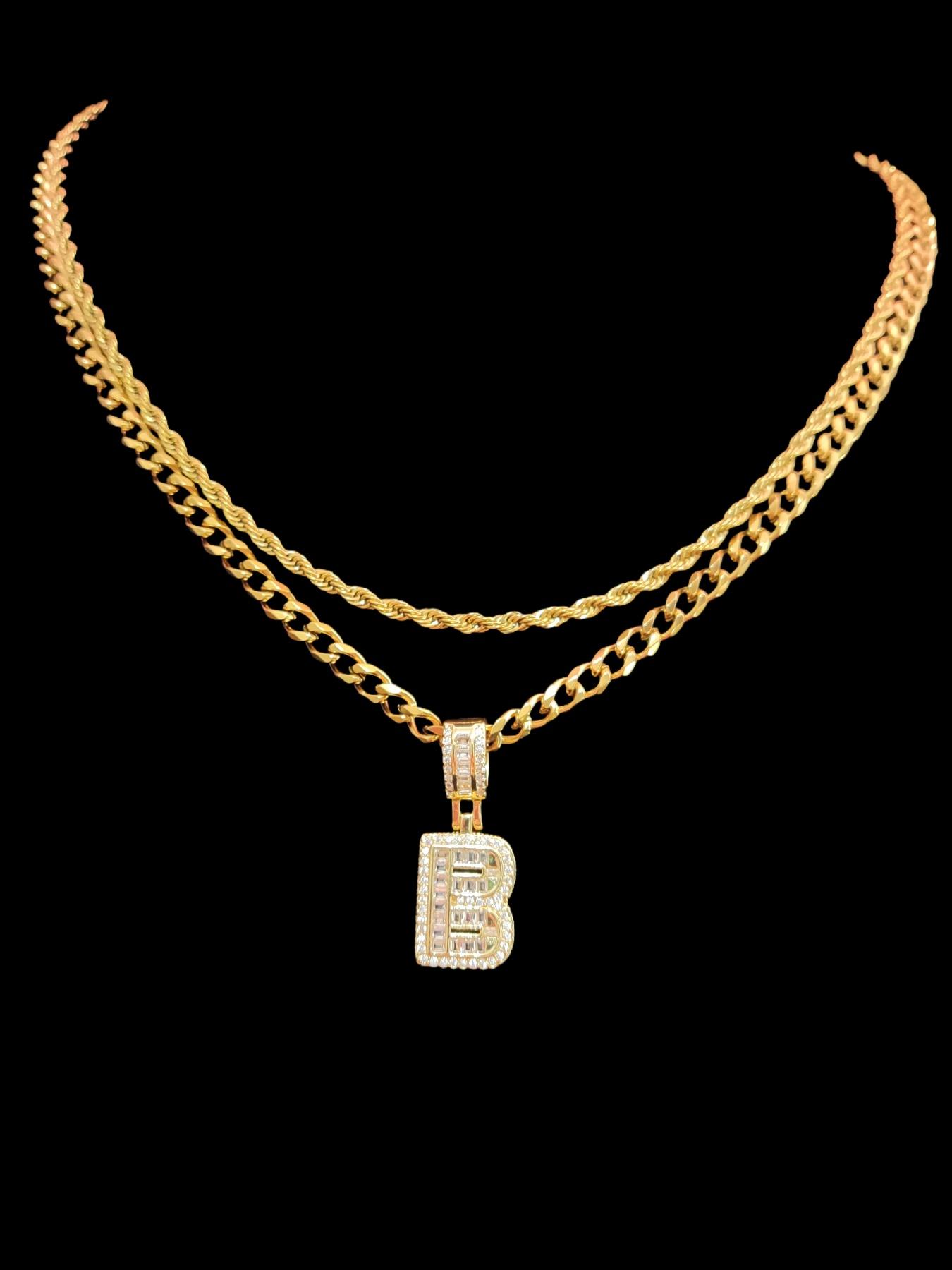 Fashion Initial Pendant Necklace & Cuban Link Chain Necklace, Stainless Steel Jewelry for Party, Trendy All-match & Exquisite Jewelry for Birthday Gift