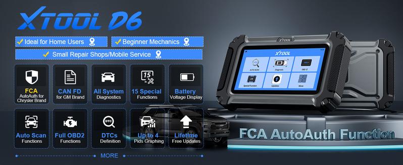 XTOOL D6 OBD2 Scanner Car Diagnostic Scan Tool for All System with Lifetime Free Updates, 15 Resets, Throttle Body Relearn, ABS Bleed, FCA AutoAuth & CAN FD Vehicle Automotive