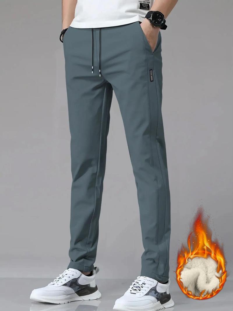 Men's Solid Color Casual Pants, Comfortable Regular Fit, Casual Stretch Waist, Daily Use Men's Trousers, Stylish and Versatile Design for Everyday Wear