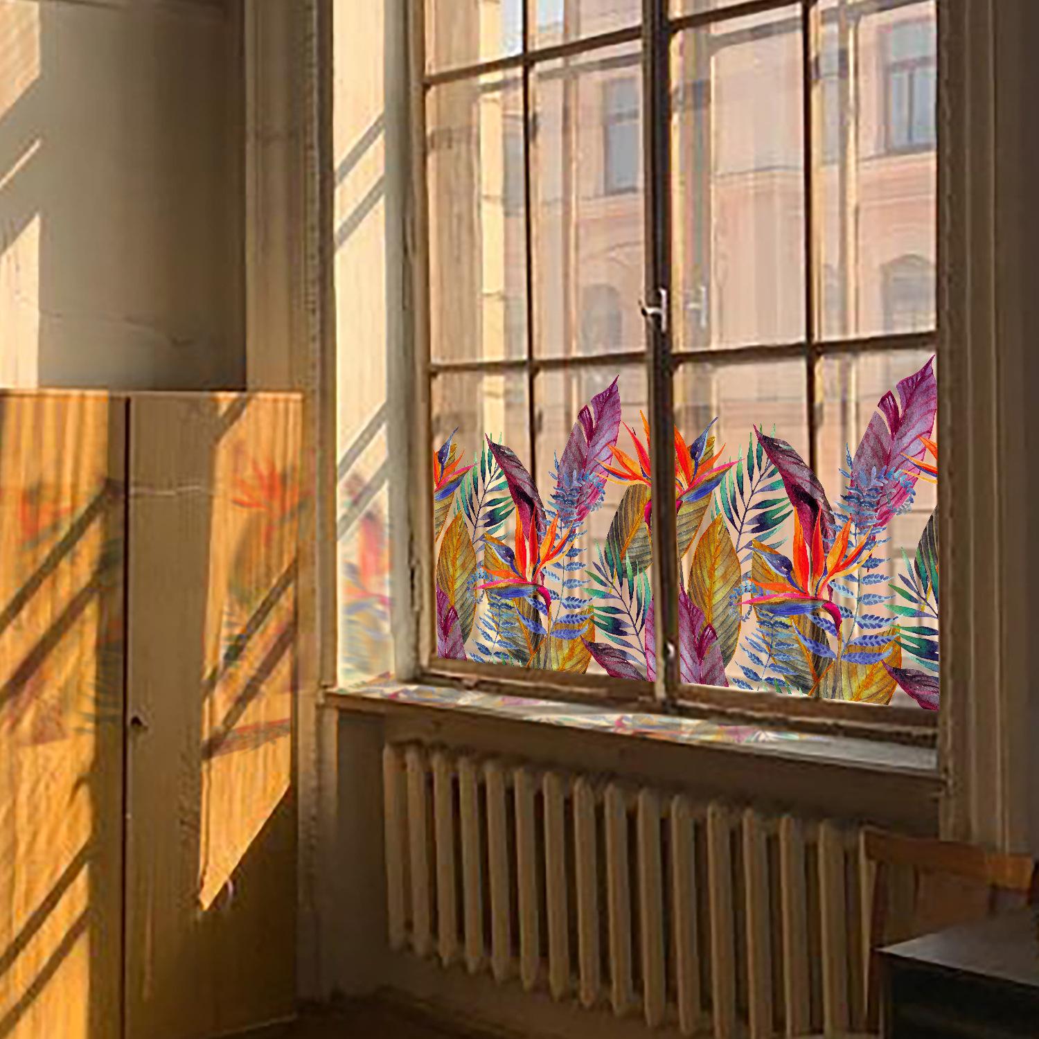 Floral Static Glass Sticker Roll, Removable French Style Glass Film, Room Renovation Decor, Balcony Decoration, No Glue Required