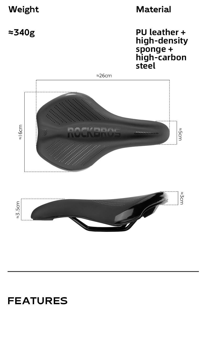 ROCKBROS Bike Saddle Waterproof Memory Shock-absorption Non-slip Bike Seat Comfortable Road Bike Cushion Bicycle Accessories