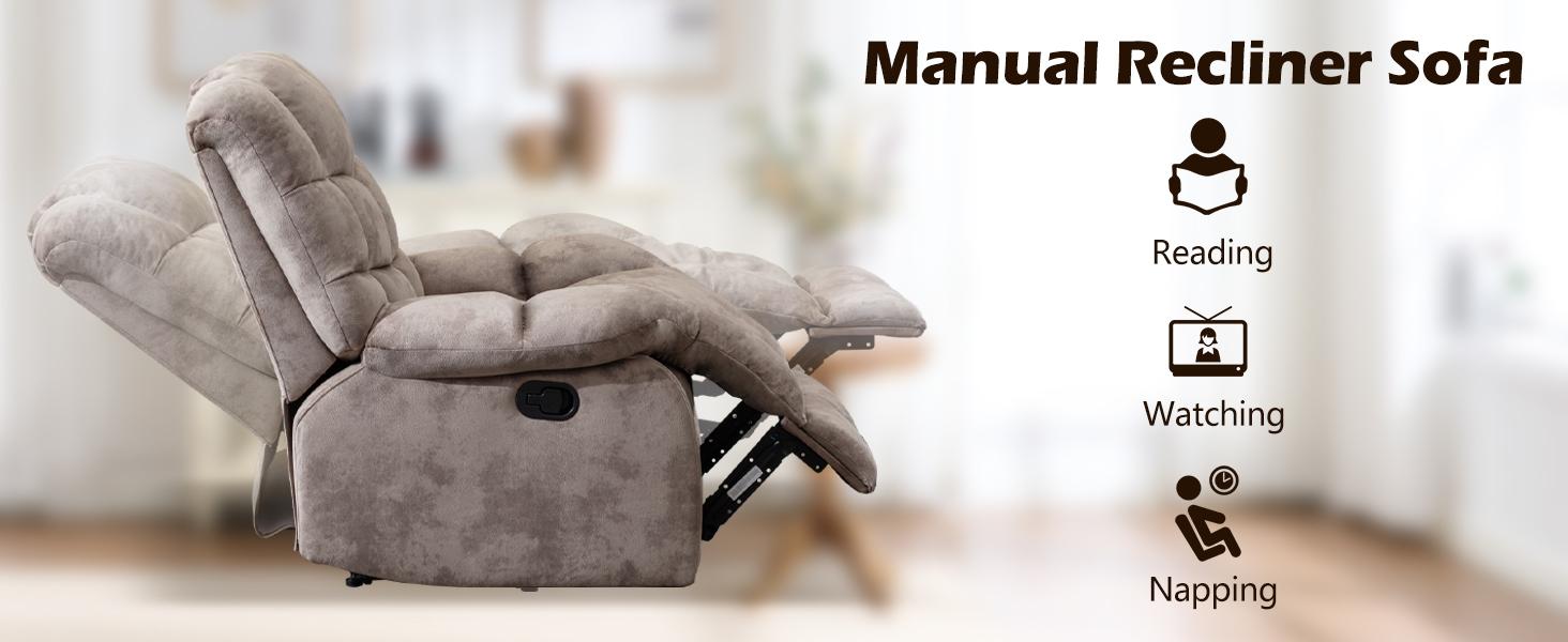 [SpringStatements] Manual Reclining Sofa for Living Room, Extra-Wide Modern 2-Seat Reclining Sofa, Breathable Fabric and Padded Cushion, Light Brown