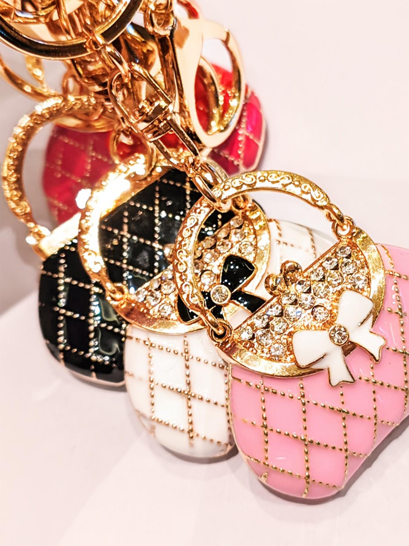 Elegant Artificial Rhinestone Bow Bag Charm Keychain, Casual Plain Style, All Seasons Accessory, Perfect Gift for Women