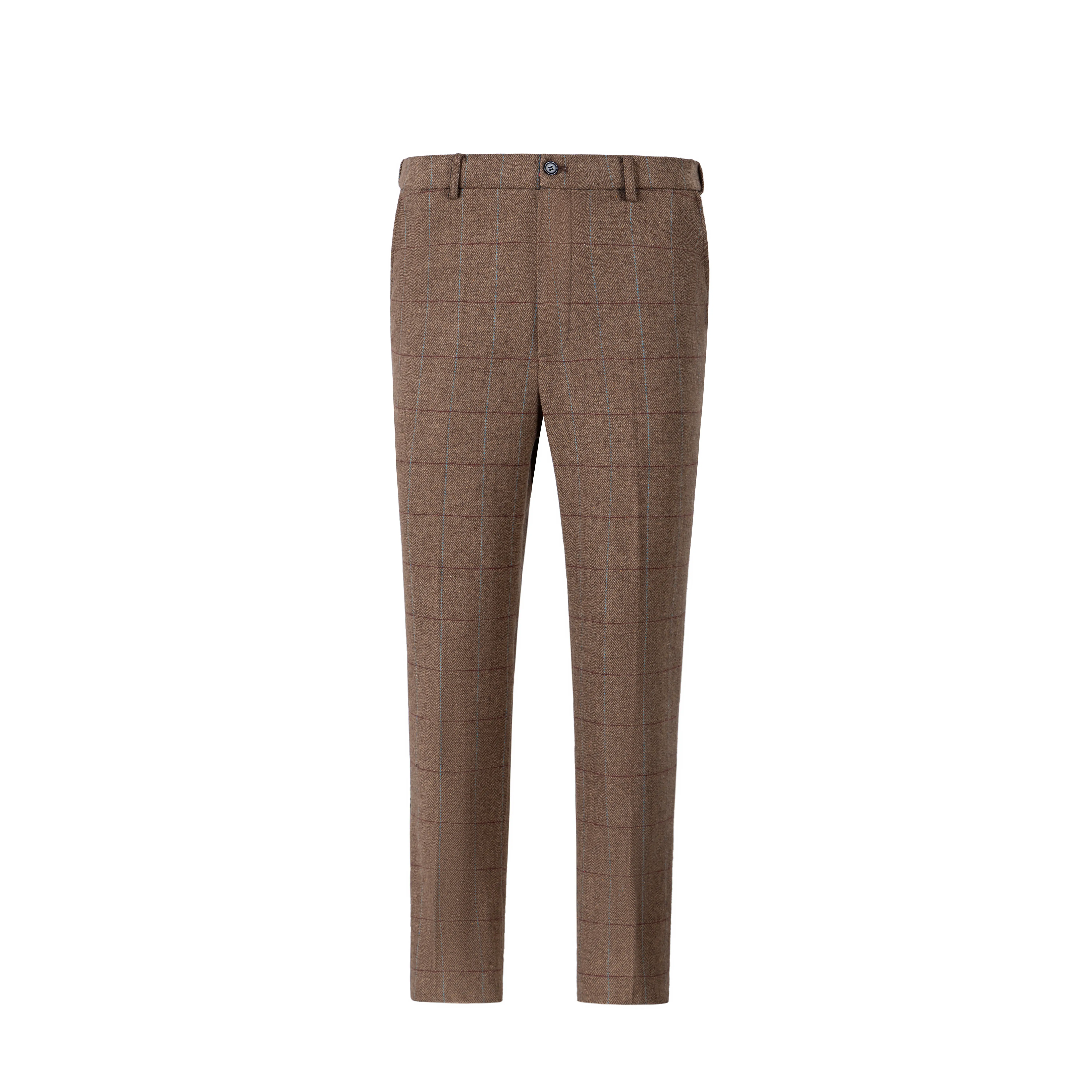 Men's Herringbone Windowpane Tweed Trousers Retro Gentleman Pants For Wedding & Daily Outfit