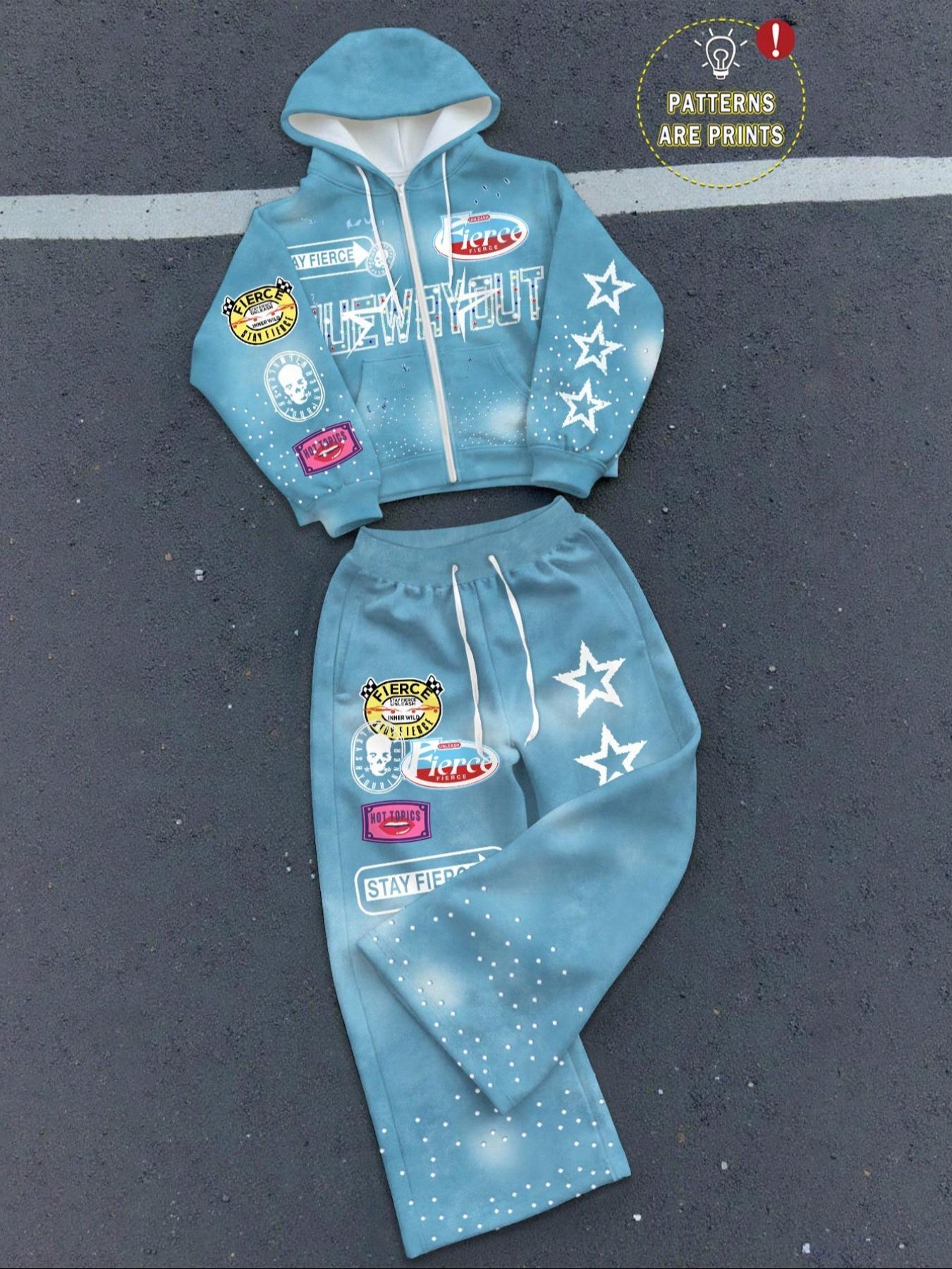 Men's 2-Piece Sportswear Set, Full-Zip Hoodie and Drawstring Pants, Comfortable Casual Wear, Perfect for Outdoor and Relaxing, Streetwear Tracksuit Set