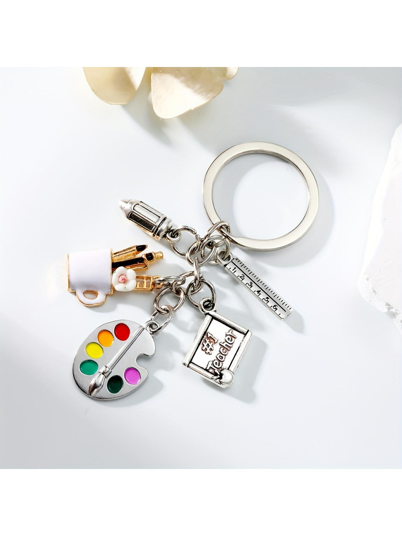 1pc Alloy Ancient Silvery Art Painting Board Keychain, with Ruler, Paint Brush and Pen Holder, School Art Small Gift, Gift Choice for Painting Friends