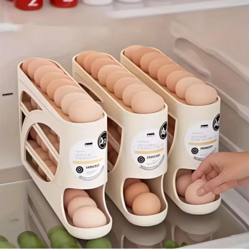 Stackable Egg Storage Box for Refrigerator, Refrigerator Organizer, Automatic Slide-Out Design, Space-Saving Large Capacity, Transparent PP Material