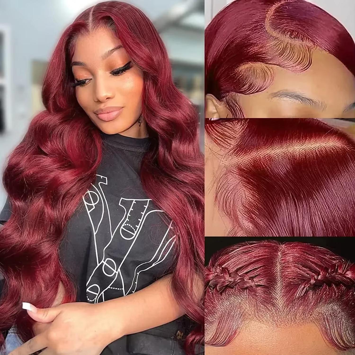Bling Hair 28 Inch 99J Burgundy Lace Front Wigs Human Hair 13x6 HD Transparent Body Wave Lace Front Wigs Human Hair Pre Plucked 99j Burgundy Red Wine Human Hair Wigs for Women SpringStatements