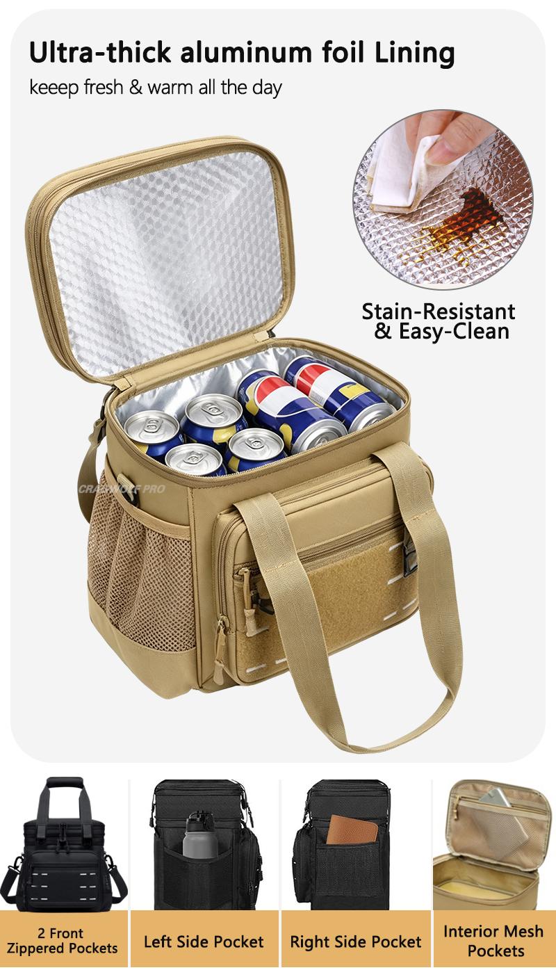 2026(Black) Tactical Lunch Box for Men, Insulated Lunch Bag Adult, Thermal Lunchbox Leakproof Waterproof Cooler Bag, Large Lunch Pail for Work Office Camping Travel , lunch cooler leak bag heavy duty, cooler backpack large waterproof Durable mesh pocket