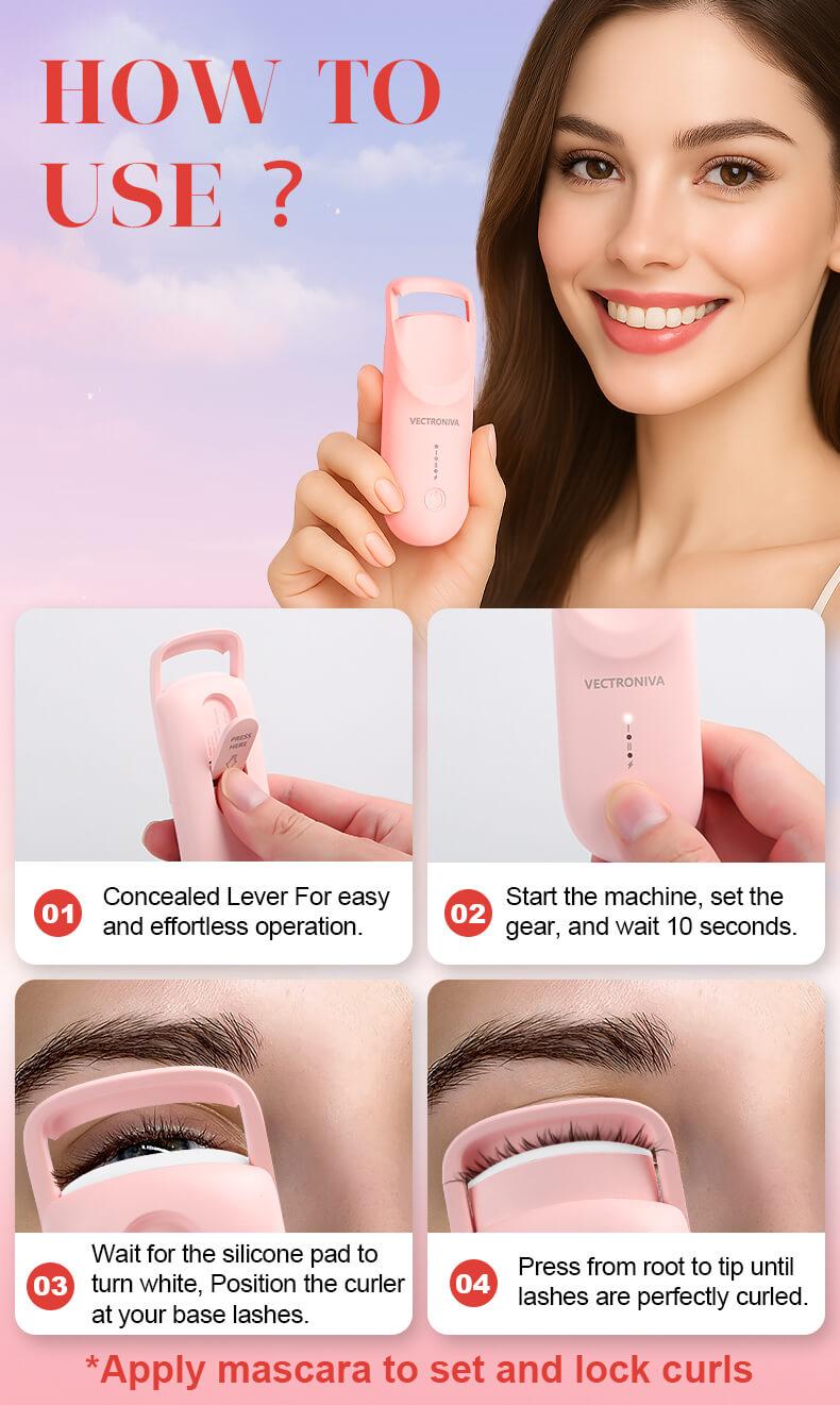 Vectroniva Heated Eyelash Curler – 2-Level Smart Temp Lash Lifter | Type-C Rechargeable, 10s Fast Heat, 24H Long-Lasting Natural Curl, Portable Travel Size