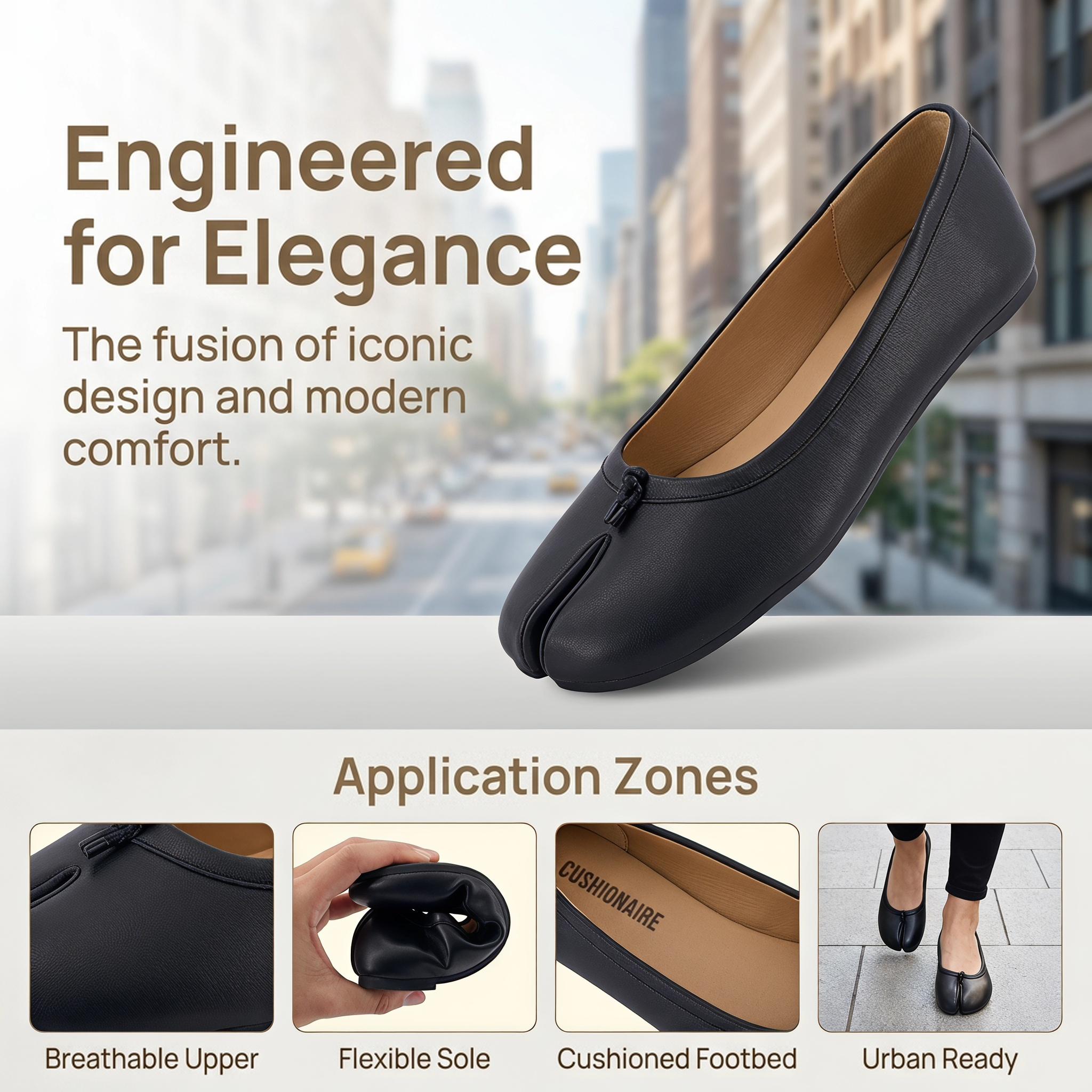 Women's Vegan Leather Tabi Flats - Female Shoes Footwear with Soft Flexible Sole, Cushioned Footbed, Breathable Upper, Easy Slip-On, Split-Round Toe, Casual Daily Streetwear for Commute Office All-Day Comfort