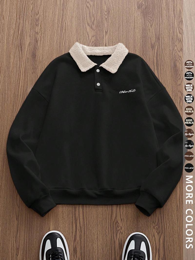 Men's Y2K Autumn Winter Thickened Retro British Style Aesthetic Lamb Wool Collar Polo Shirt, Unisex Casual Fashion, All Seasons Wear