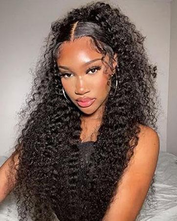30 Inch Deep Wave Lace Front Wigs Human Hair 180% Density 13x4 HD Lace Frontal Wigs Human Hair Pre Plucked Deep Curly Glueless Wigs Human Hair for Women Natural Black
