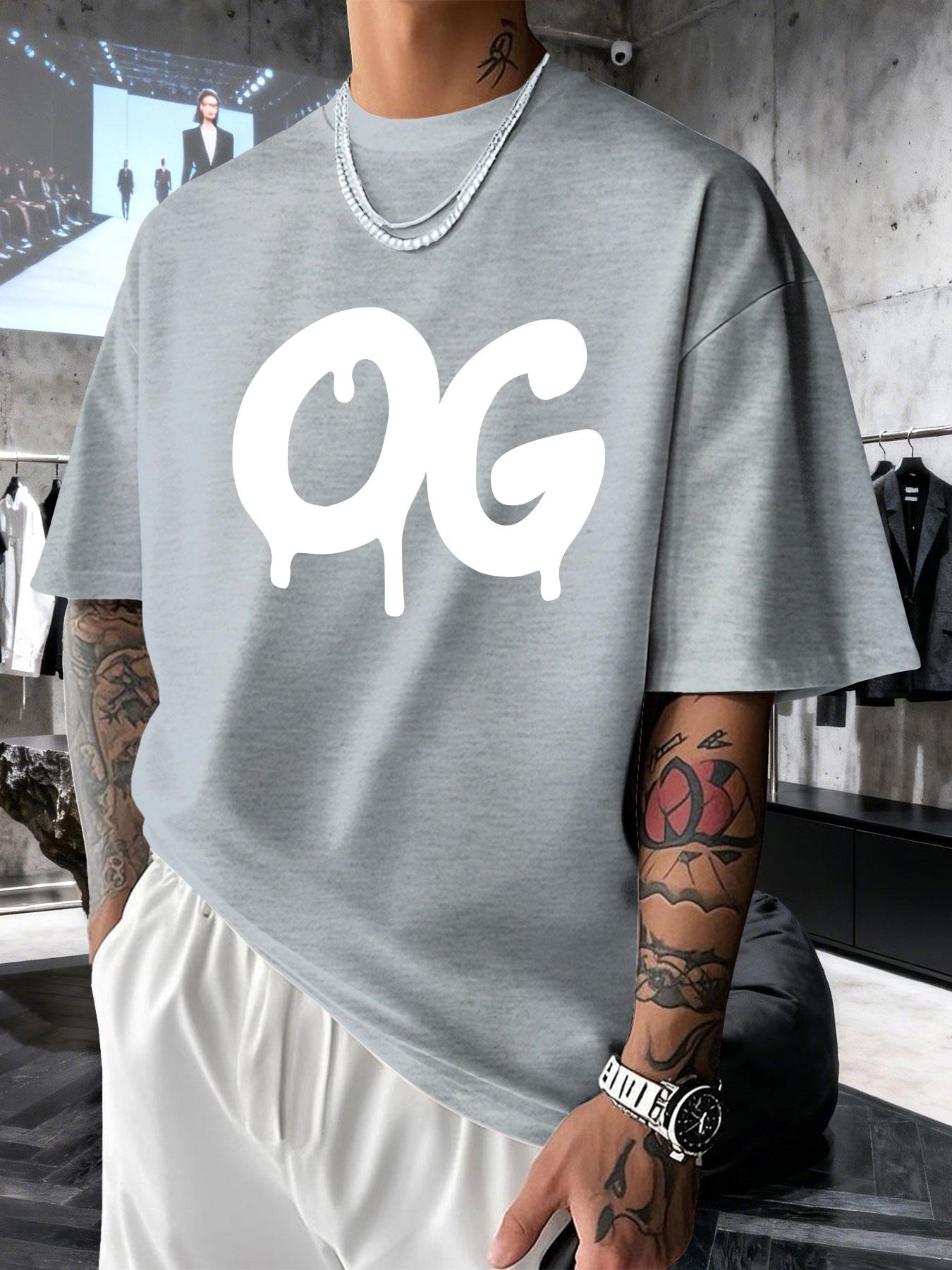 Men's Short Sleeve T-Shirt Summer Og Creative Graffiti Print, American Streetwear Original Gangster Loose Fit Long Top