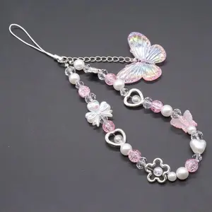 2026 Trendy Dopamine Butterfly Phone Chain, Cute Sweet Short Wrist Lanyard, Portable Anti-lost Strap Fashion Ornament for Women Daily Outdoor Sports