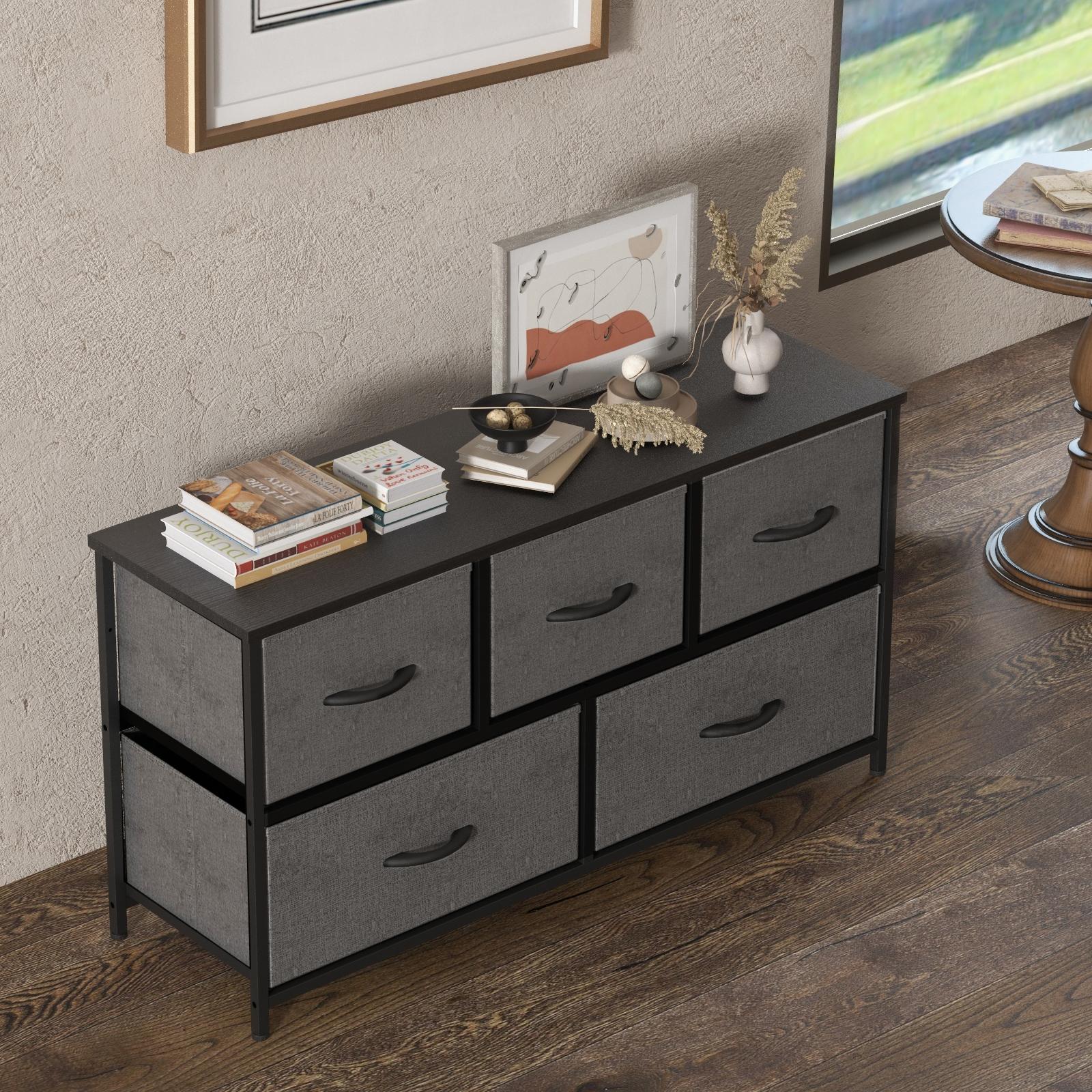 Fabric Storage Cabinet with 5 Drawers | Dressing Table TV Unit with Small Wardrobe for Bedroom & Living Room furniture indoor Organization Aesthetic Modern Design Interior