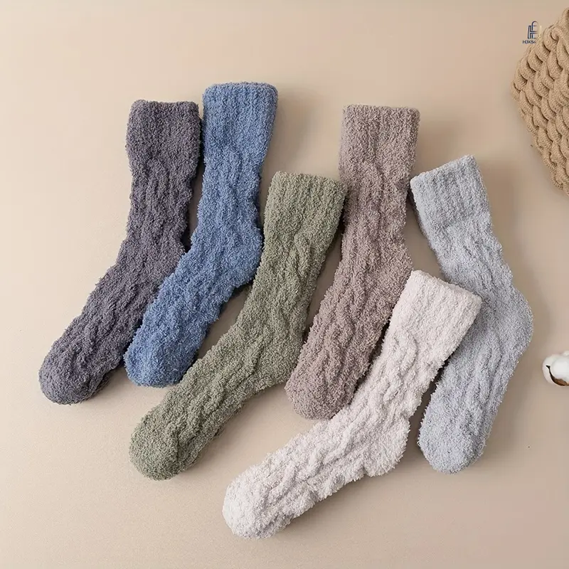 Men Coral Fleece Socks Set 6 Pairs, Thick Warm Non Shed Mid Calf Sleeping Socks, Soft Plush Indoor Socks, Cozy Winter Home Footwear for Daily Lounge