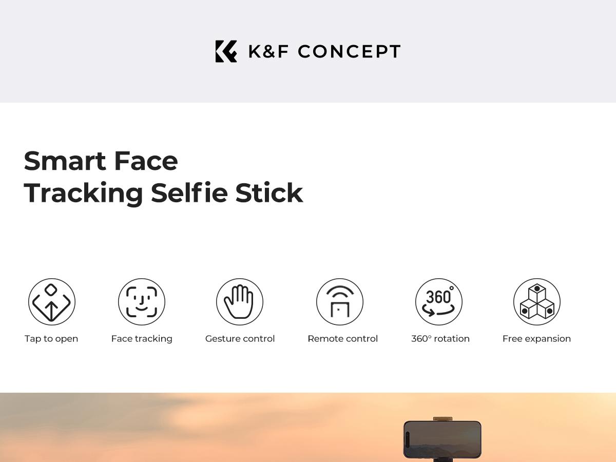 K&F CONCEPT Up to 71” Face Tracking Tripod Selfie Stick | 360° Rotation + Bluetooth Remote + Stand | 2 Fill Lights (Optional) | Black/White Textured (White Same as Black), for Travel/Live Streaming/Vloggers K&F CONCEPT Up to 71” Face Tracking Tripod Selfie Stick | 360° Rotation + Bluetooth Remote + Stand | 2 Fill Lights (Optional) | Black/White Textured (White Same as Black), for Travel/Live Streaming/Vloggers
