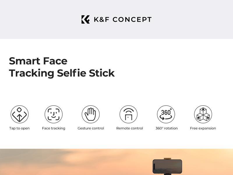 K&F CONCEPT Up to 71” Face Tracking Tripod Selfie Stick | 360° Rotation + Bluetooth Remote + Stand | 2 Fill Lights (Optional) | Black/White Textured (White Same as Black), for Travel/Live Streaming/Vloggers