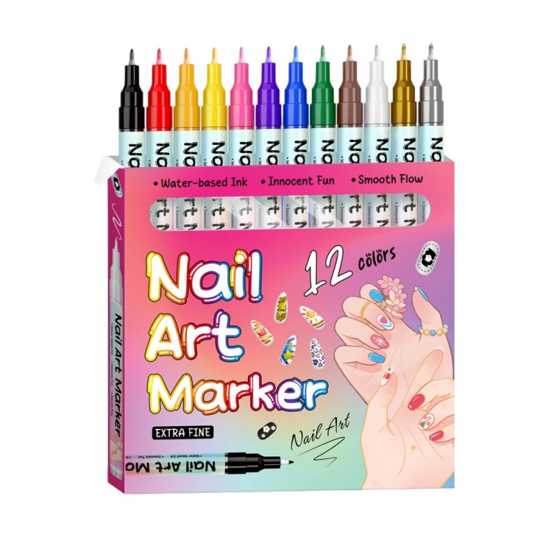 Nail Art Markers Set,Nail Art Pens Kit,12 Colors 3D Nail Pens for Nail Art for Painting Nail Art Design Acrylic Paint Marker for Drawing Painting Nail Art Graffiti Pen Quick Drying Waterproof 0.5mm Manicure