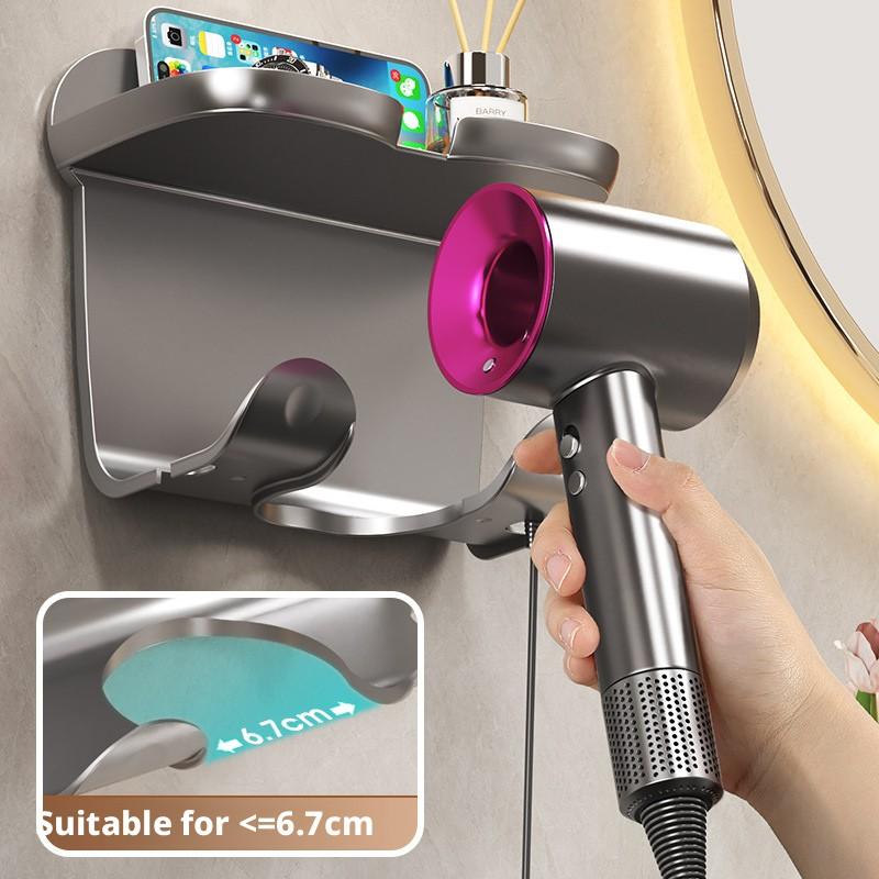 Multifunctional No-Drill Bathroom Hair Dryer Stand, Bear Head Integrated Hair Dryer Rack, Space-Saving Storage Solution for Bathrooms