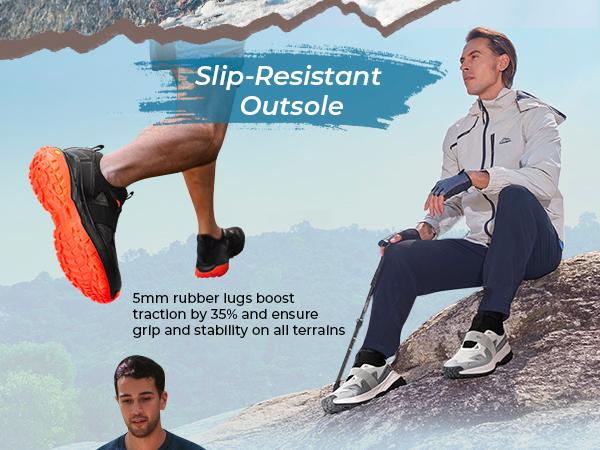 FitVille Men's Extra Wide Slip On Shoes Comfortable Orthopedic Hiking Sneakers with Arch Support Slip Resistant Trekking Walking Shoes for Travel Camping Slip-On Outdoor Explorer