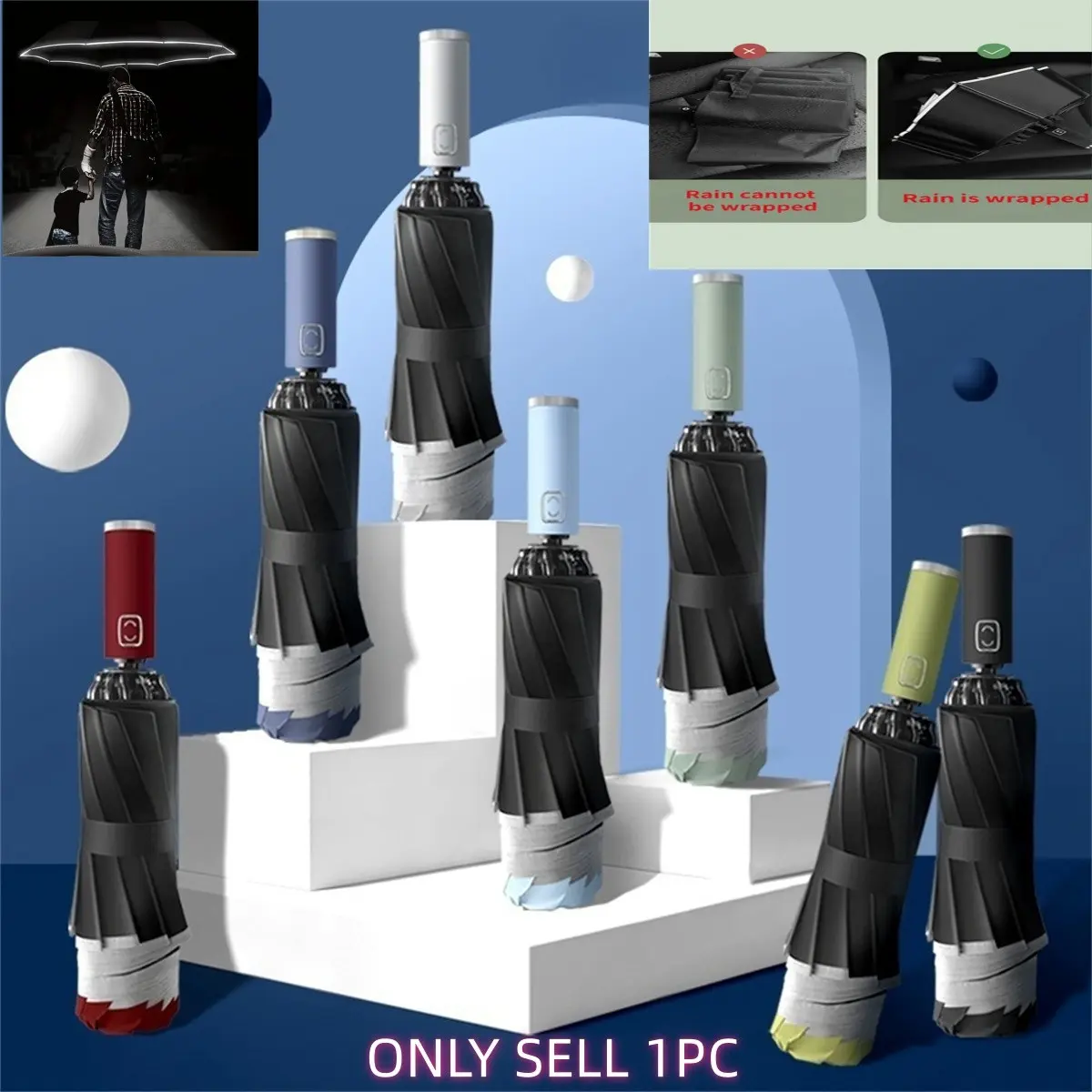 Automatic Reverse Folding Umbrella, Large Portable Car Umbrella, Leak-Proof Night Reflective Strip, Rain & Sun Protection