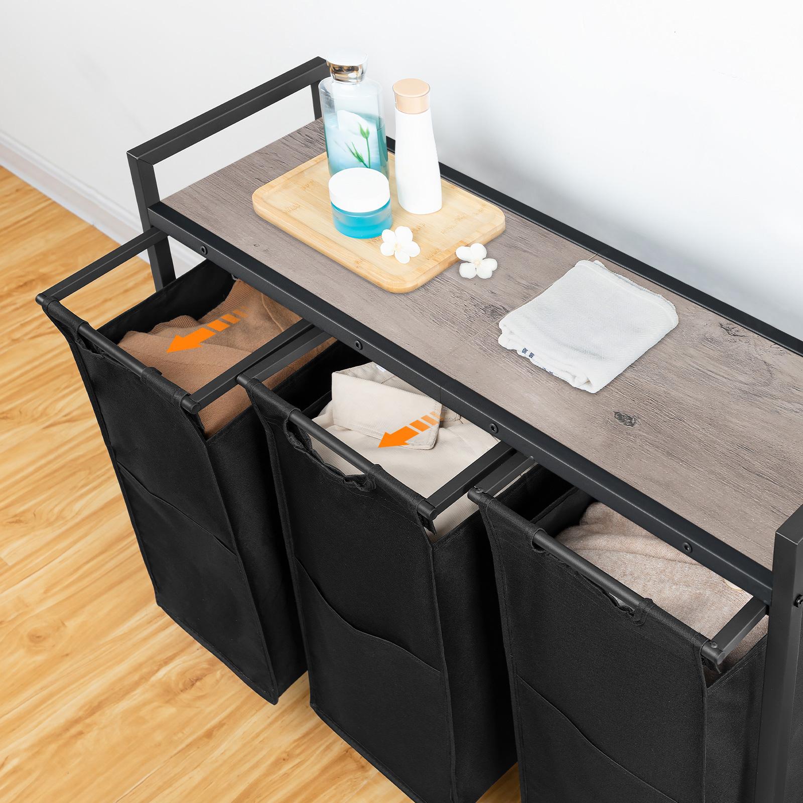 HOOBRO Laundry Sorter 3 Section, Laundry Hamper with Wheels, 43.4L Rolling Laundry Basket, Pull-Out Oxford Fabric Laundry Bags, Greige and Black