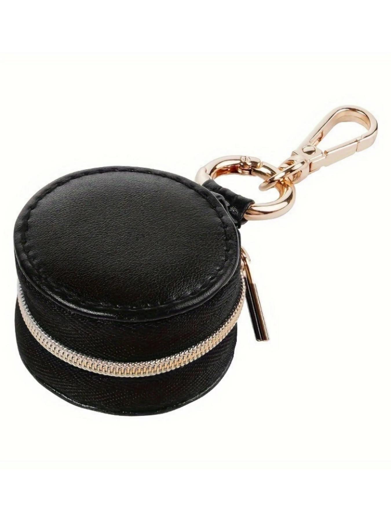 PU Leather Mini Jewelry Box Keychain, Portable Simple Accessory Holder, Travel Bag Pendant, Women's Earrings Rings Storage Case
