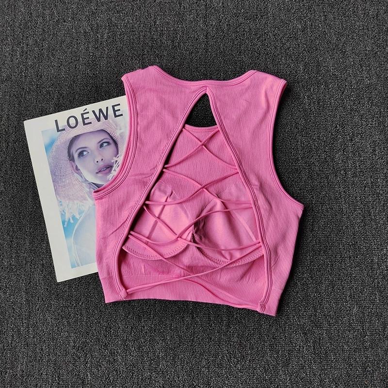 Fixed Cup Yoga Tank Top, Sexy Cross Back Outdoor Sports Gym Shirt, Sleeveless Running Outerwear, Women's Workout Clothing