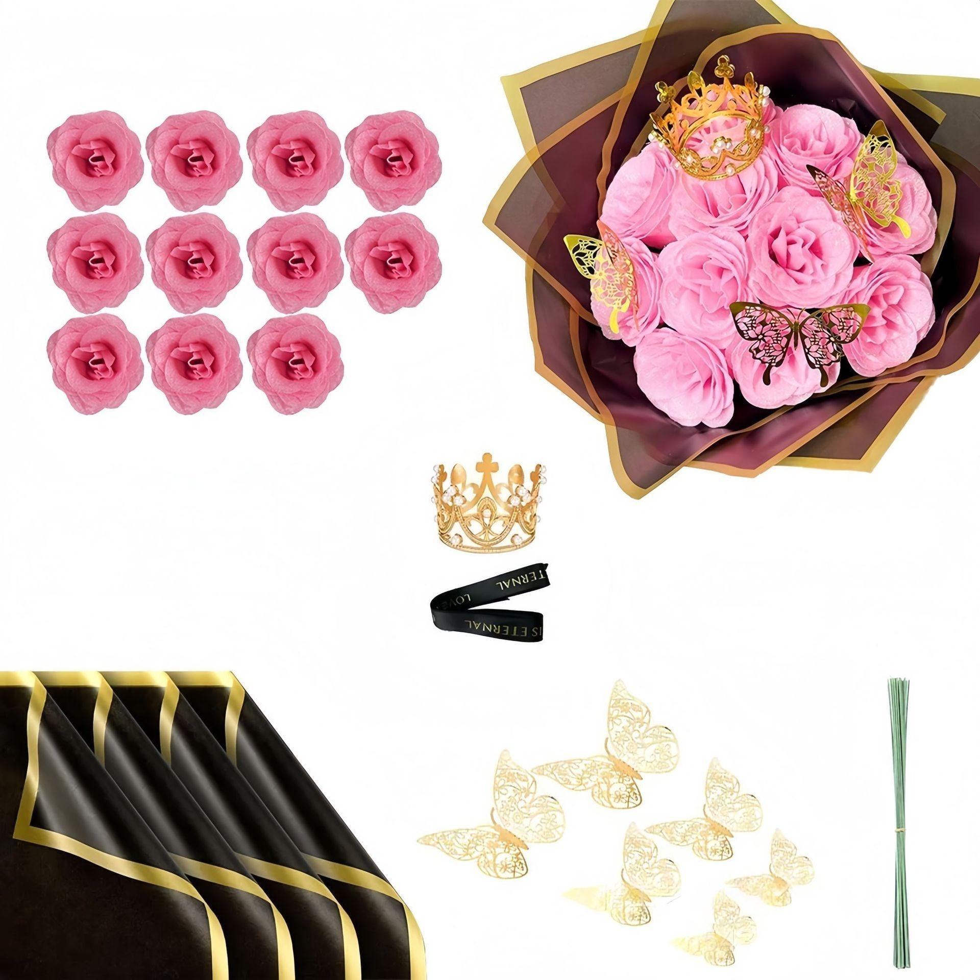 24/36 Pcs Glitter Roses Bouquet DIY Fake Flowers Set with 3D Butterflies Crown Alphabet Stickers Ribbon Mother's Day Gift for Mom Girlfriend Wife Women Valentine's Day Birthday Engagement Wedding Anniversary Graduation Gift TikTok Viral Aesthetic Craft