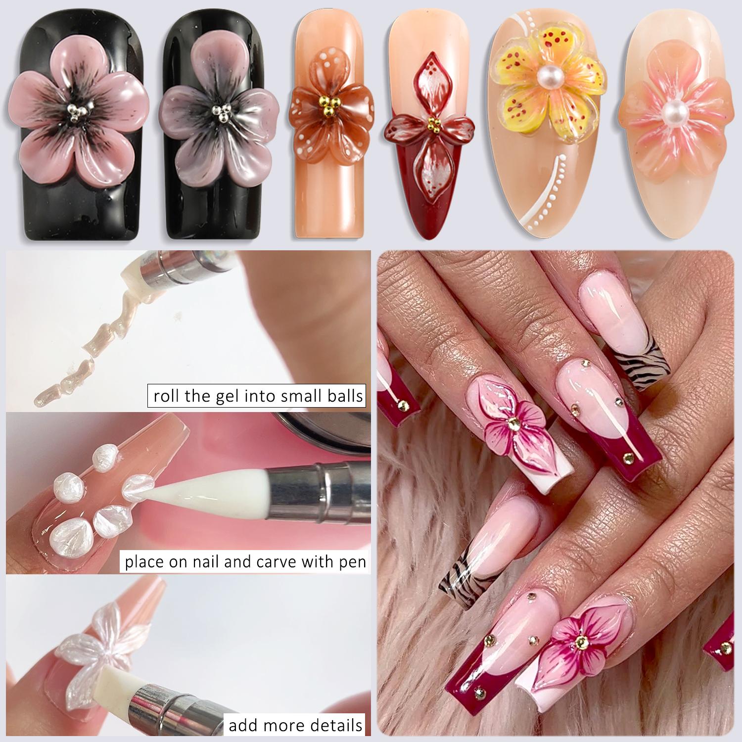 Fcozpjk Solid Builder Gel for Nails 4Colors Solid Builder Gel Non-Sticky Clear Nude Pink Pearl White Hard Gel for Nails 3D Sculpture Gel Flower Carving Modeling Design Nail Extension Gel Kit