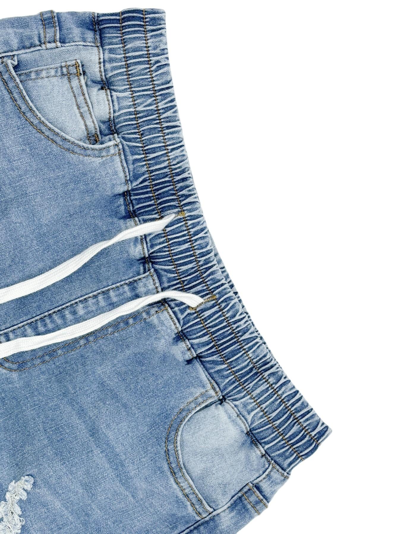 Women's Ripped Drawstring Waist Denim Shorts, High Waisted Stretchy Jean Shorts, Casual Fashion Pocket Jeans Shorts for Daily Wear, Summer Outfits 2026 Summer Clothes, Lady Summer Bottoms