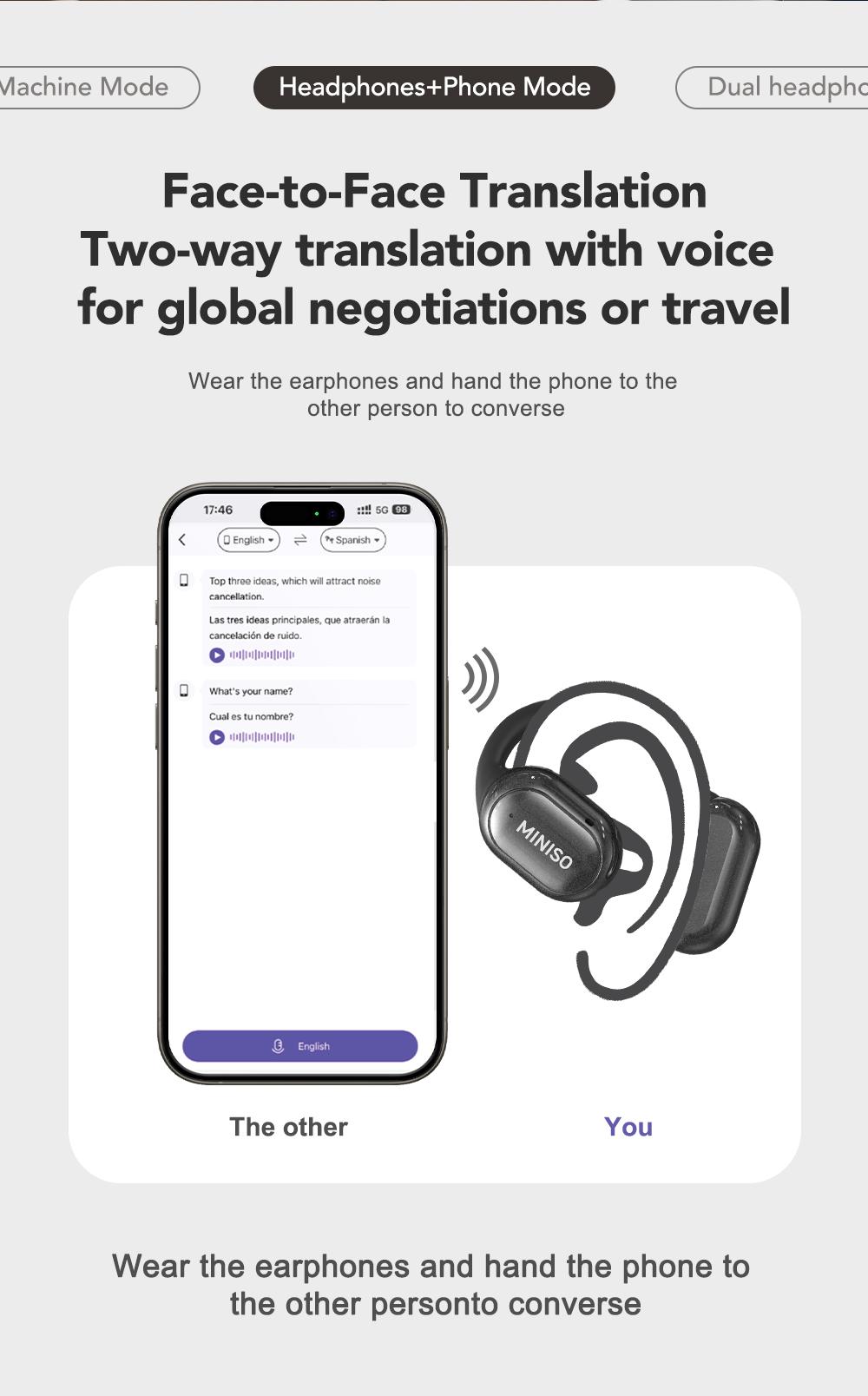MINISO X30 AI translation earphones OWS Bluetooth earphones IPX5 waterproof 35 hours play time HIFI sound quality OWS earphones immersive high-quality sound effects long-distance connection earphones with charging box built-in microphone