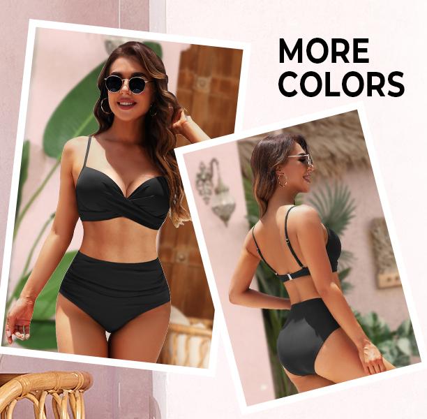 Aqua Eve Women Underwire Bikini High Waisted Bathing Suit Tummy Control Two Piece Swimsuit