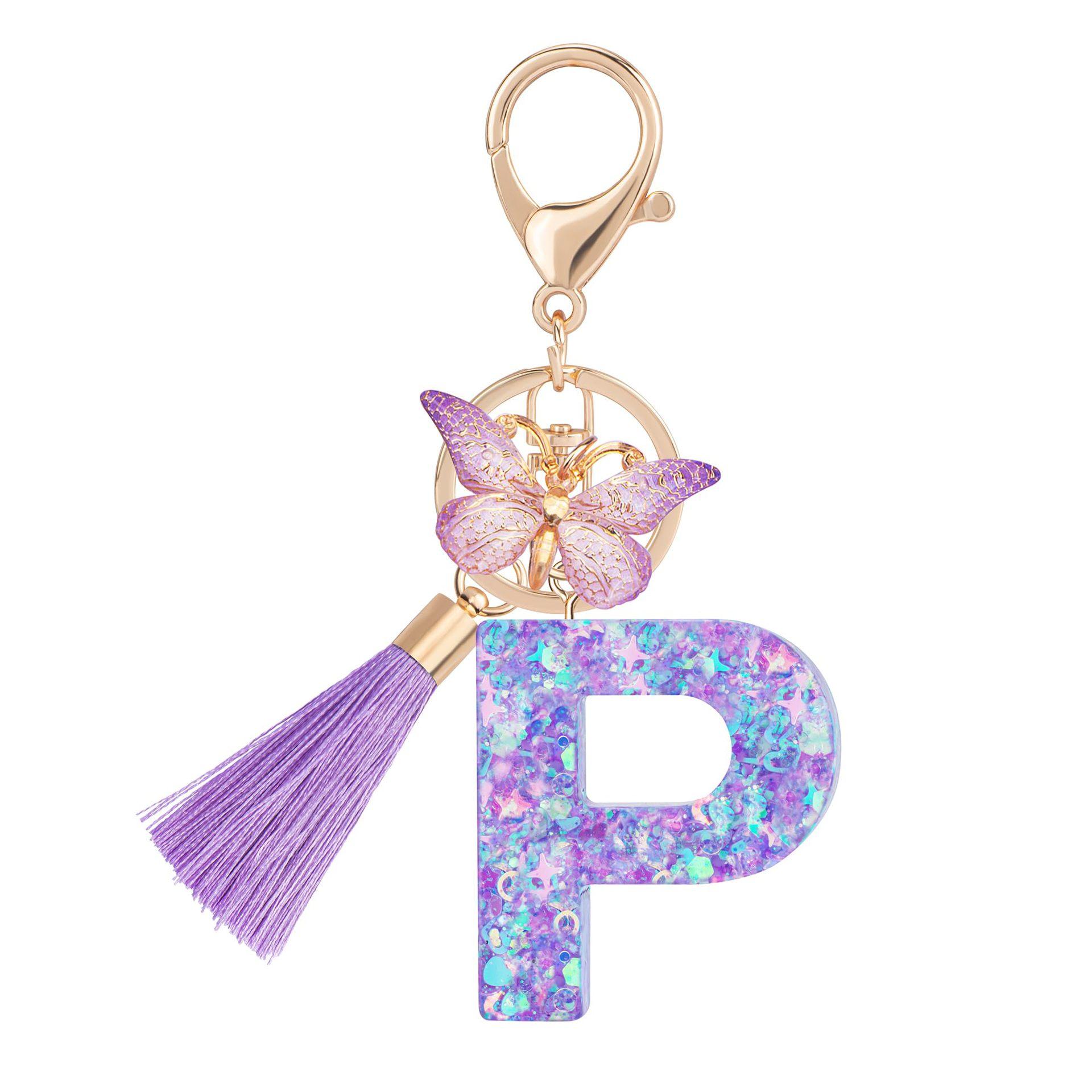 1pc / Initial Letter Keychain Butterfly Key rings Chain Pendant Cute Animal Key Ring Purse Bag Backpack Car Pendant Charm Earbud Case Accessory Women Gift