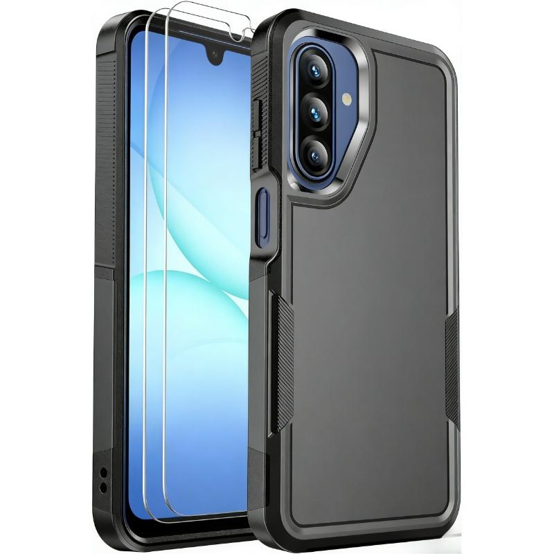 Phone Case: 3pcs (1 Phone Case + 2 Screen Protectors) Heavy-Duty Protective Shockproof Hard Phone Case Suitable for Samsung A17 A16 A15 A56 A36 A55 A35 4G 5G S26 S25 Ultra S24 S24 S23 Ultra S23 FE S22 Ultra S22Plus S21 ULtra Plus FE 4G 5G Cellphone