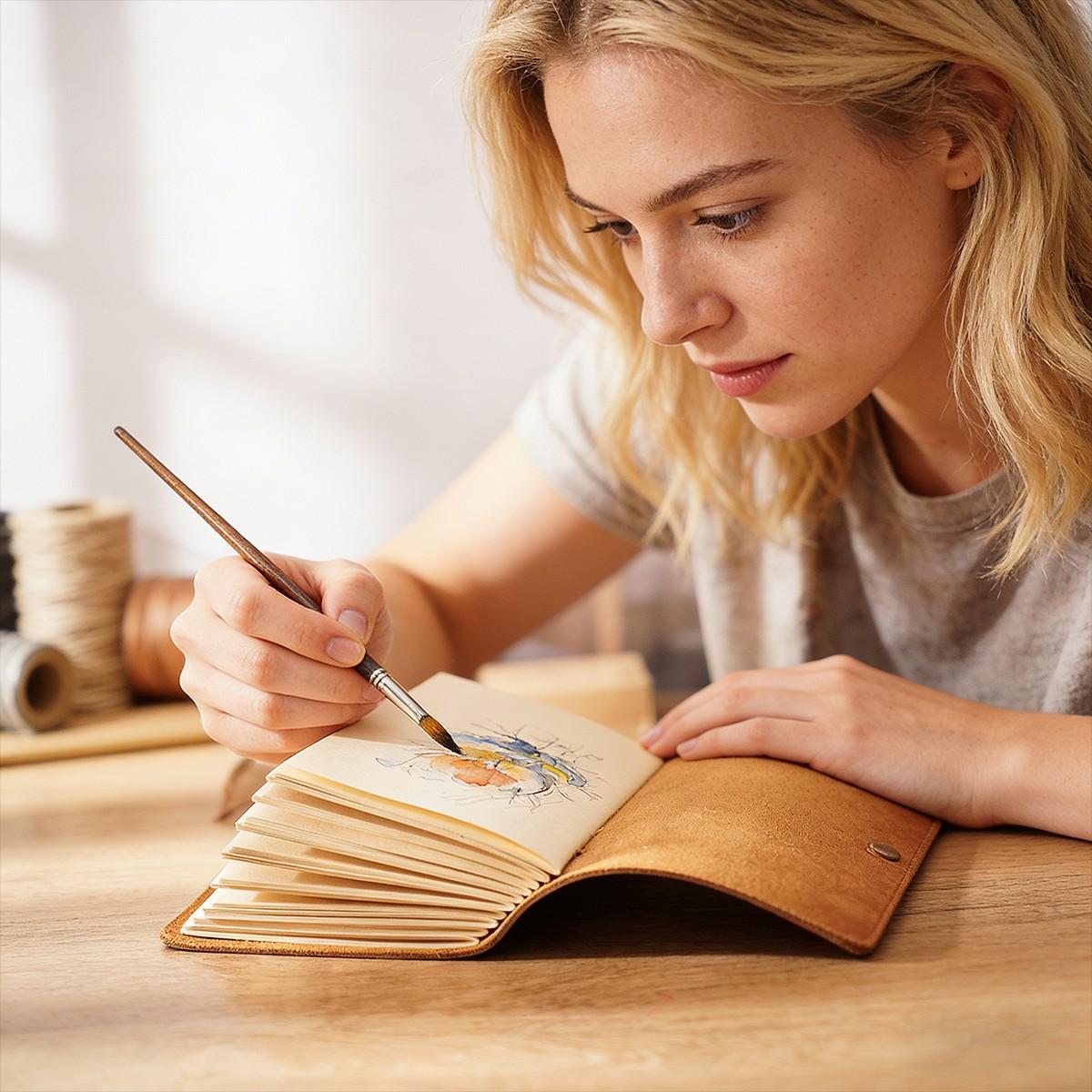 Leather Notebook Handmade Vintage Style, Replaceable Drawing Paper Core, Unisex Retro Lock Closure, Ideal for Artists Writing & Travel