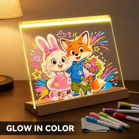 Led drawing board for kids 1/8 Counts USB Powered Led Light Backlit Illuminated Dry Erase Board with Stand & Markers & Rags, Led Lighted, Room Accessories, LED Display Board, School Supplies,Christmas gifts