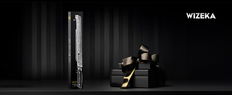 WIZEKA Brisket Knife，Ultra Sharp 12 Inch Damascus Slicing knife，Full Tang Carving Knife for Meat Cutting with G10 Handle，BBQ Knife，Great for Slicing Roasts, Meats, Fruits