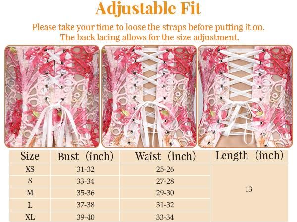 JASGOOD Corset Top for Women Sexy Textured Sheer Floral Lace Bustier Cincher Lace-up Corset Halloween Overbust Top