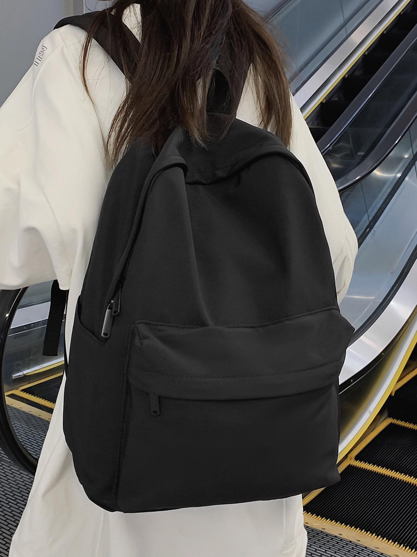 Fashionable and versatile solid color backpack, simple niche design, multi-color basic style, practical and versatile with large capacity, simple bag for college students, easy to carry for daily commuting, Casual backpack