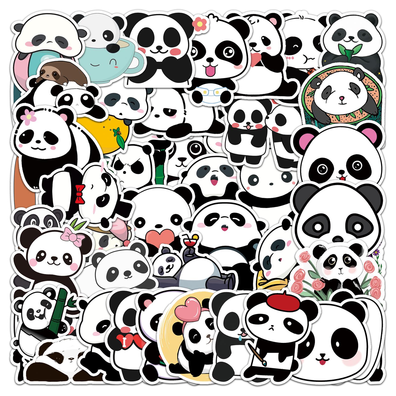 Cartoon Panda Pattern Sticker, 50pcs/set Cute Cartoon Self Adhesive Stickers, DIY Decorative Sticker for Phone Case, Scrapbooking, Journal Making