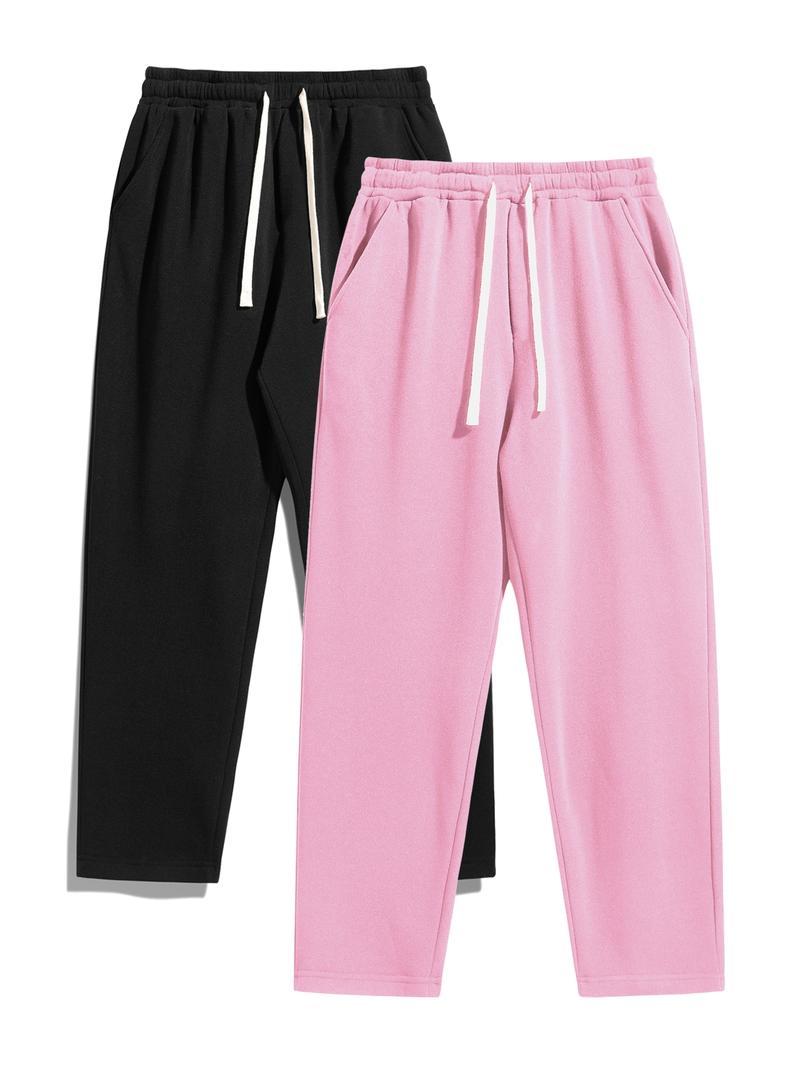 Men's Solid Thermal Lined Pants with Drawstring Waist, Comfy Regular Fit Straight Leg Trousers for Fall & Winter, Men's Bottoms for Daily Wear Thermal Menswear