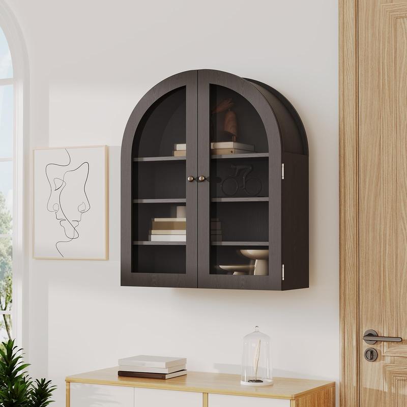 Small Arched Wall Cabinet with Acrylic Doors - 24" Wall-Mounted Storage Cabinet with Adjustable Shelf, Compact Space-Saving Design for Kitchen, Bathroom & Laundry Room