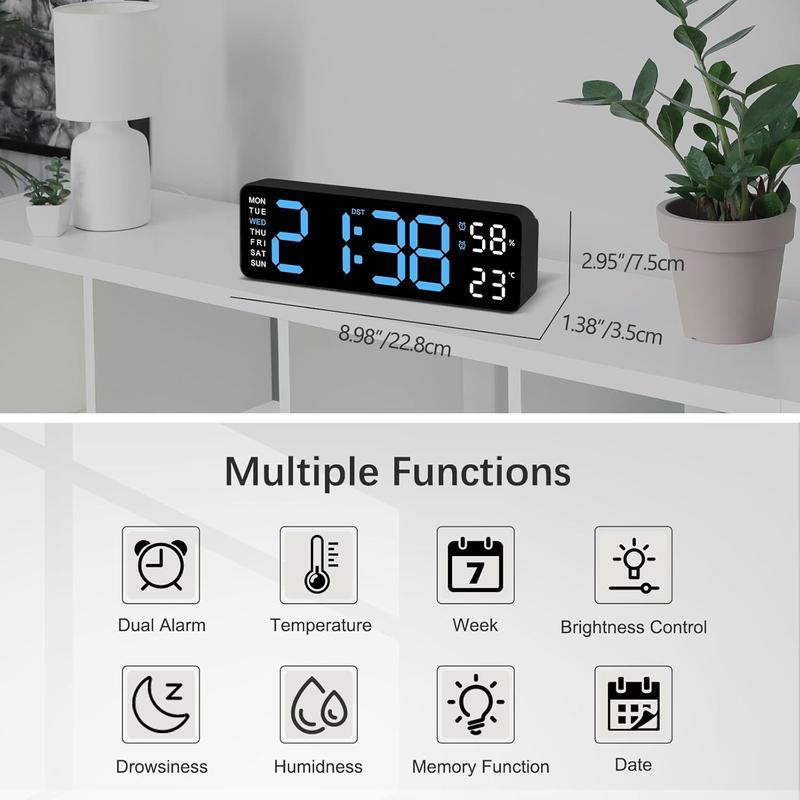 LED Digital Wall Clock | Large Display, Aesthetic Room Decor, Dimmable, Countdown, DST, Date, Week, Temperature, Modern Wall Clock for Bedroom Office Living Room, Trendy Home Decor Must-Have, Gift for Mother's day